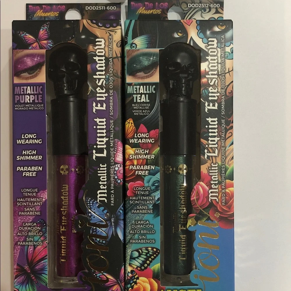 2pack black skull‎ tube metallic purple and green liquid eyeshadow new